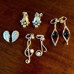 Quartet of Sterling Silver Clip On Earrings